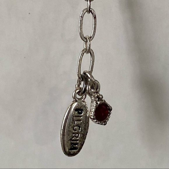 Pilgrim Danish designed red crystal enamel flowers silver plated necklace. Used - Picture 2 of 10